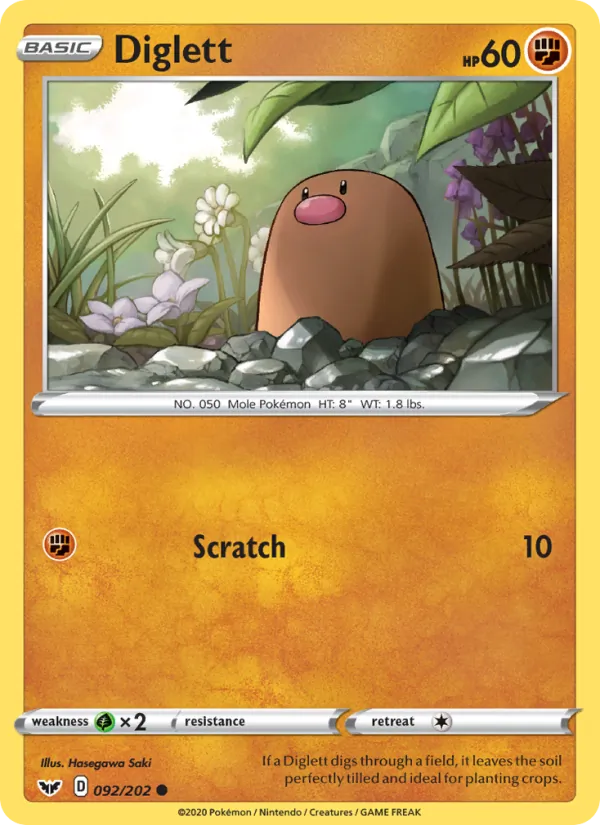 Diglett Reverse Holo 092/202 Sword & Shield Pokémon Card