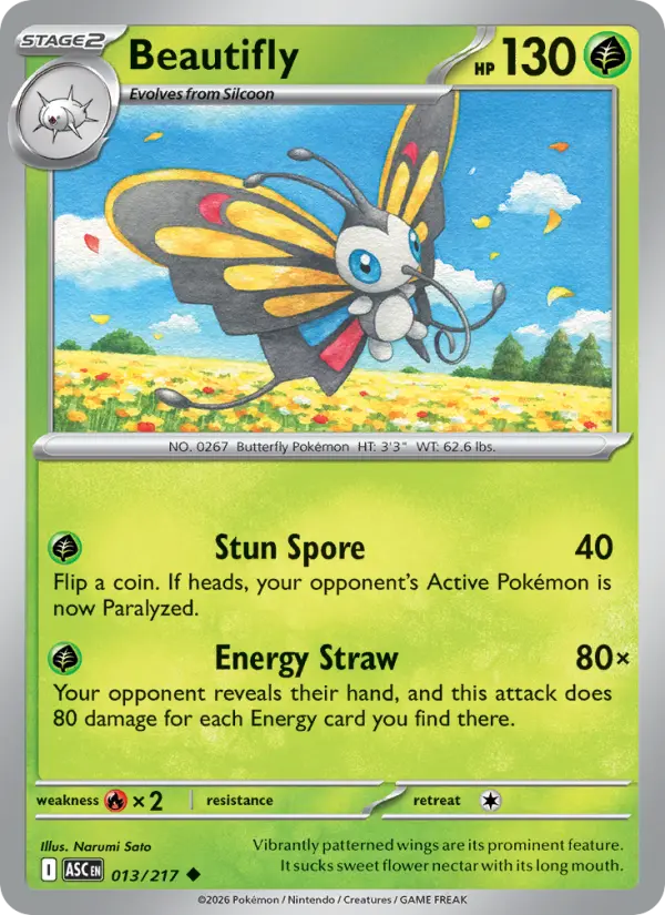 Beautifly Reverse Holo 013/217 Ascended Heroes Pokémon Card