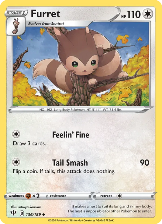 Furret Reverse Holo 136/189 Darkness Ablaze Pokémon Card