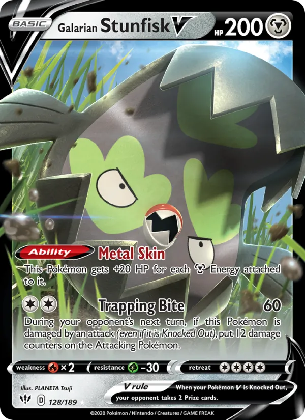 Galarian Stunfisk V Holo 128/189 Darkness Ablaze Pokémon Card