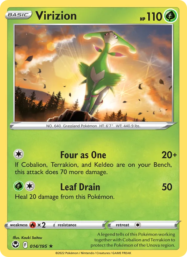 Virizion Reverse Holo 014/195 Silver Tempest Pokémon Card