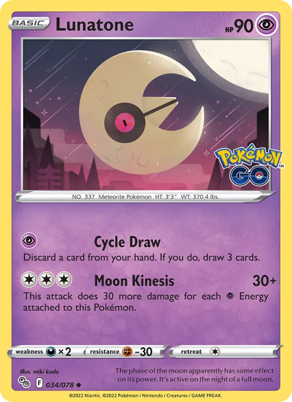 Lunatone Reverse Holo 034/78 Pokémon GO Pokémon Card