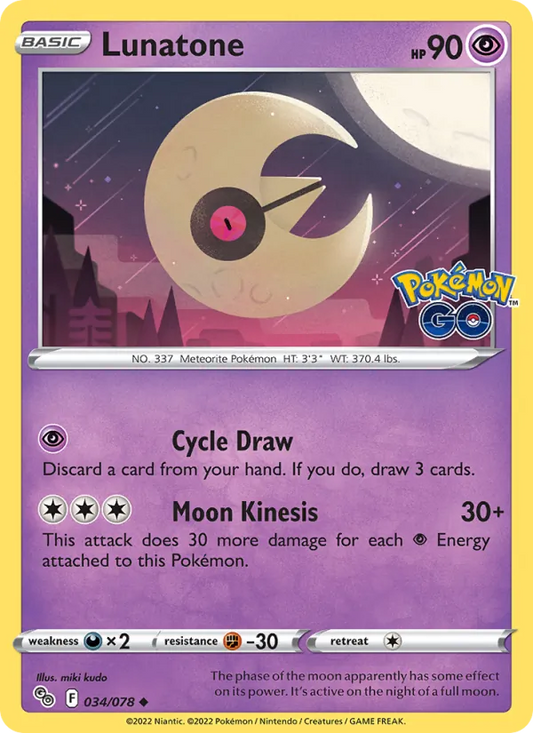 Lunatone Reverse Holo 034/78 Pokémon GO Pokémon Card