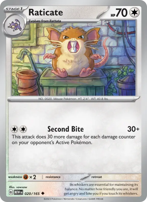 Raticate Reverse Holo 020/165 151 Pokémon Card