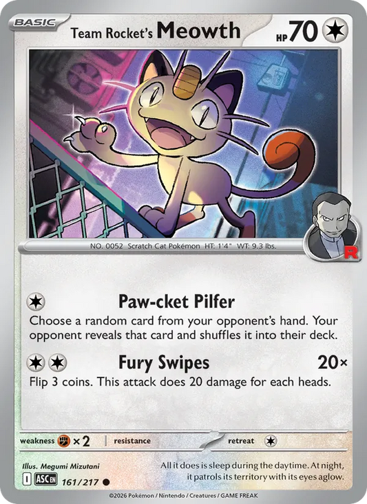 Team Rocket's Meowth Normal 161/217 Ascended Heroes Pokémon Card