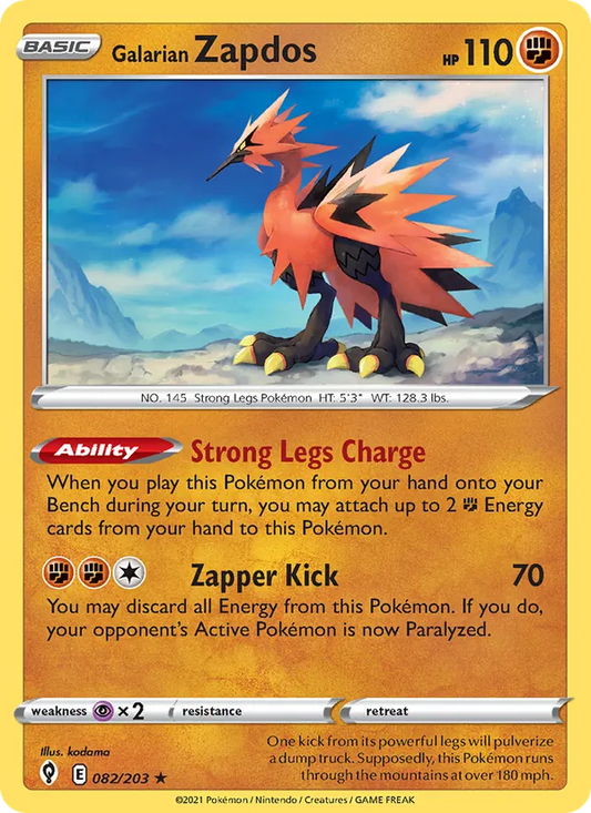 Galarian Zapdos Reverse Holo 082/203 Evolving Skies Pokémon Card