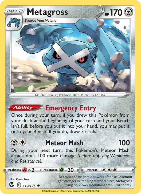 Metagross Reverse Holo 119/195 Silver Tempest Pokémon Card