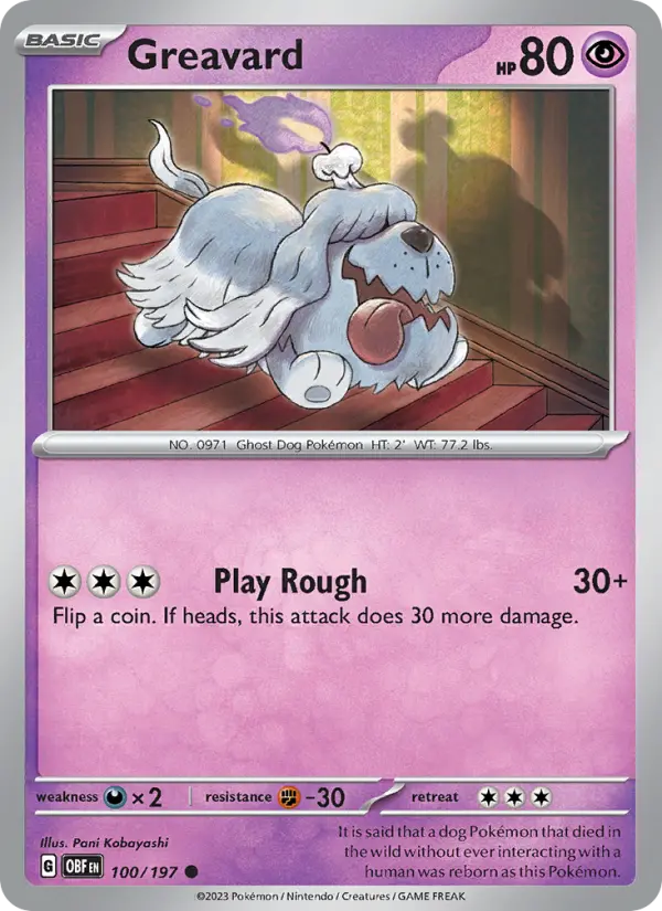 Greavard Reverse Holo 100/197 Obsidian Flames Pokémon Card