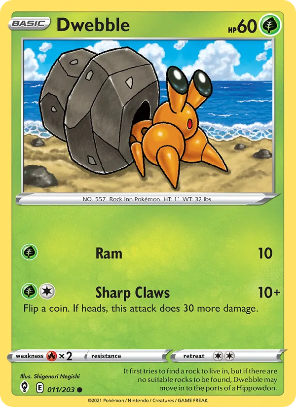 Dwebble Reverse Holo 011/203 Evolving Skies Pokémon Card