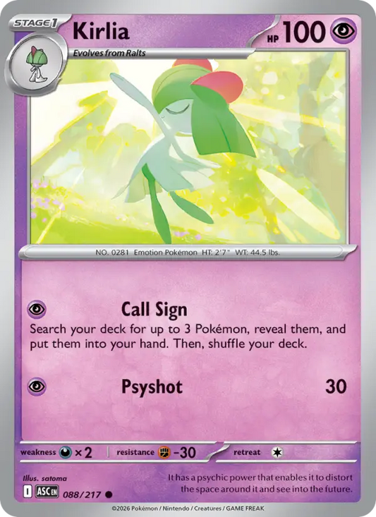 Kirlia Reverse Holo 088/217 Ascended Heroes Pokémon Card