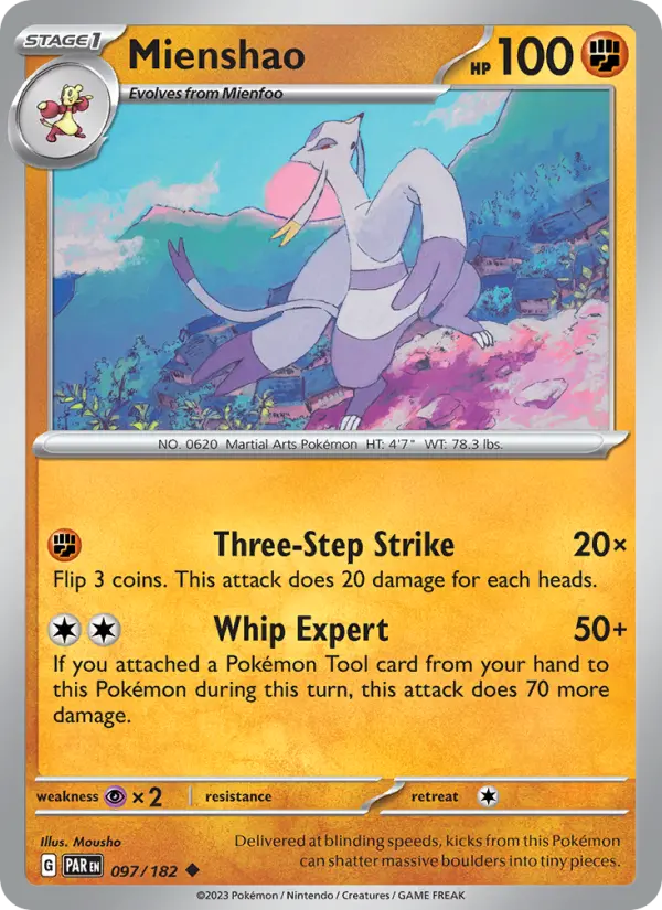 Mienshao Reverse Holo 097/182 Paradox Rift Pokémon Card