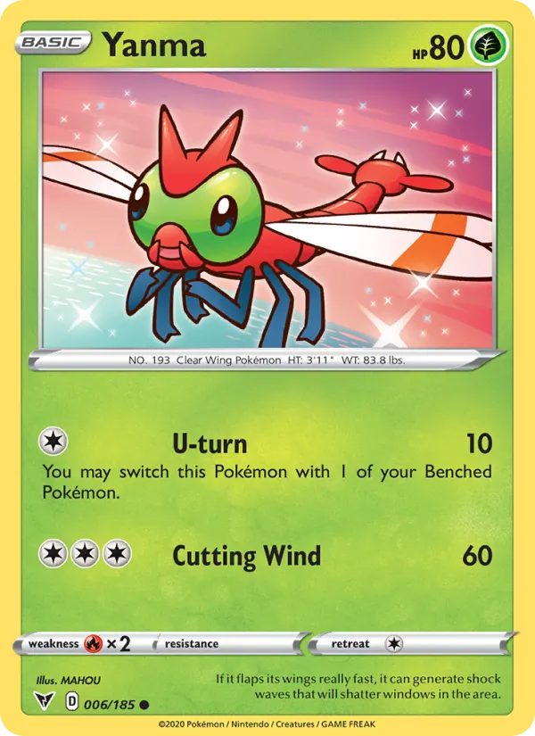 Yanma Reverse Holo 006/185 Vivid Voltage Pokémon Card