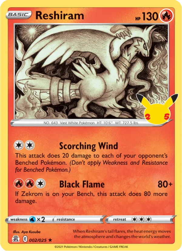 Reshiram Holo 002/25 Celebrations Pokémon Card
