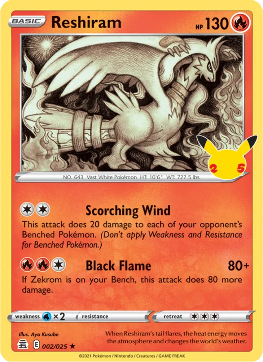 Reshiram Holo 002/25 Celebrations Pokémon Card