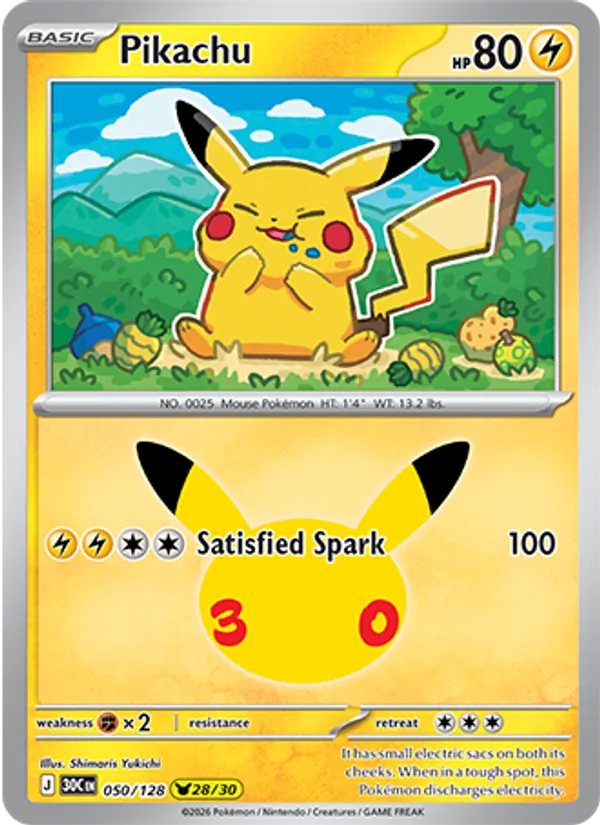 Pikachu Normal 050/128 30th Celebration Pokémon Card
