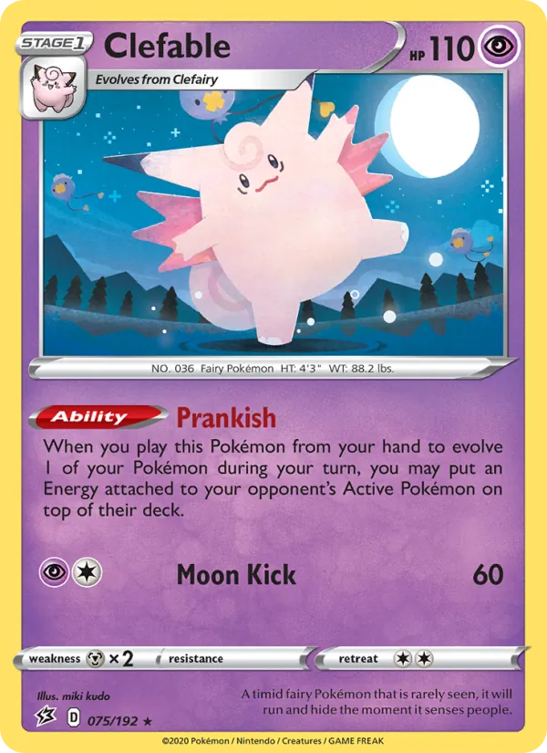 Clefable Reverse Holo 075/192 Rebel Clash Pokémon Card