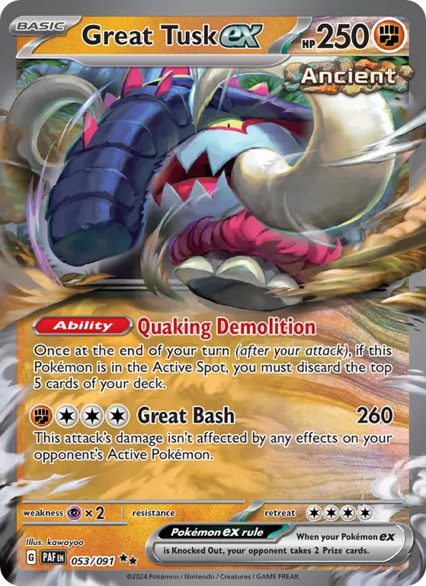 Great Tusk ex Holo 053/91 Paldean Fates Pokémon Card
