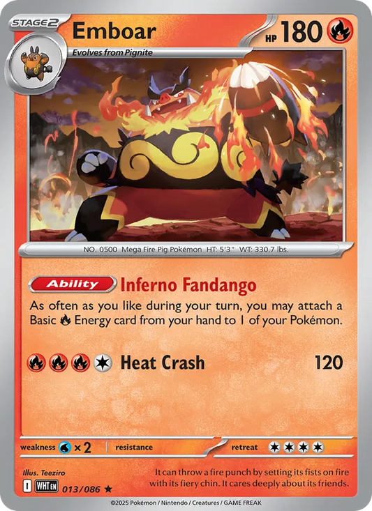 Emboar Holo 013/86 White Flare Pokémon Card