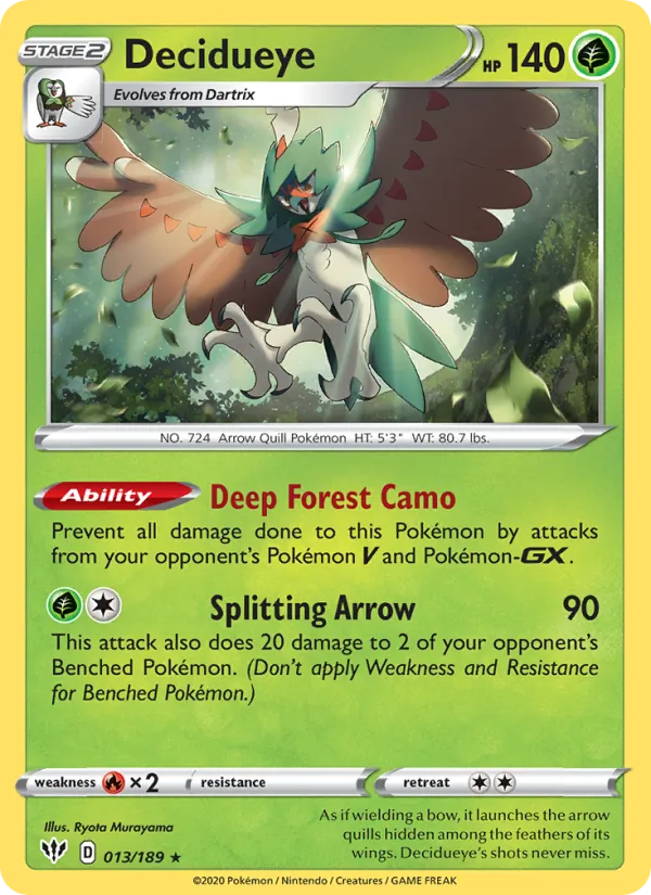 Decidueye Reverse Holo 013/189 Darkness Ablaze Pokémon Card