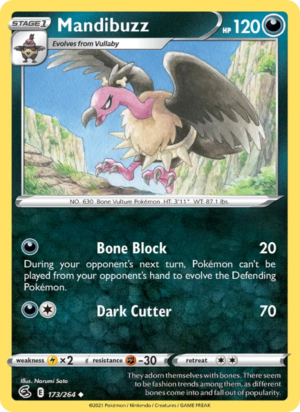 Mandibuzz Reverse Holo 173/264 Fusion Strike Pokémon Card