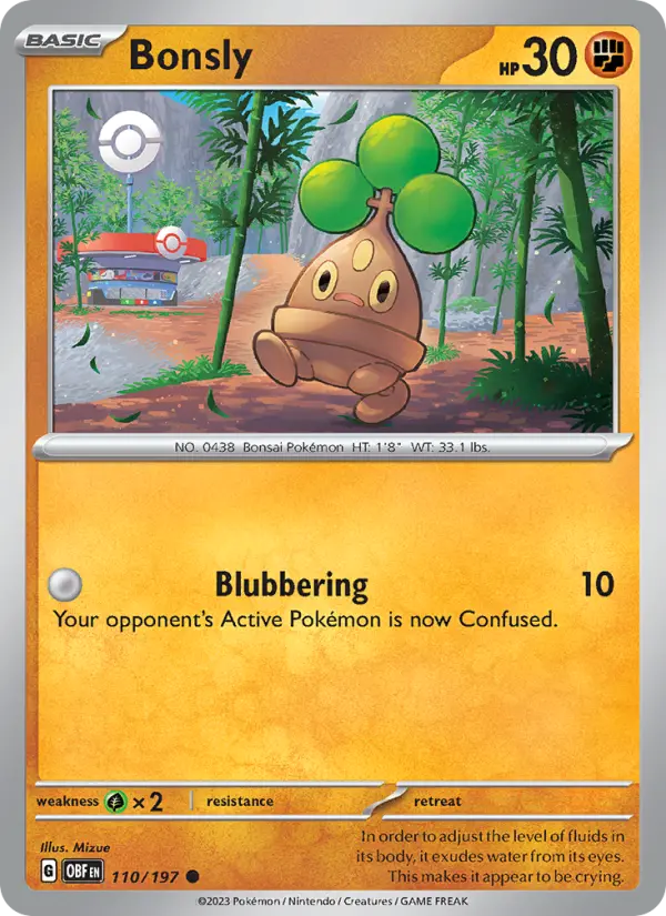 Bonsly Reverse Holo 110/197 Obsidian Flames Pokémon Card