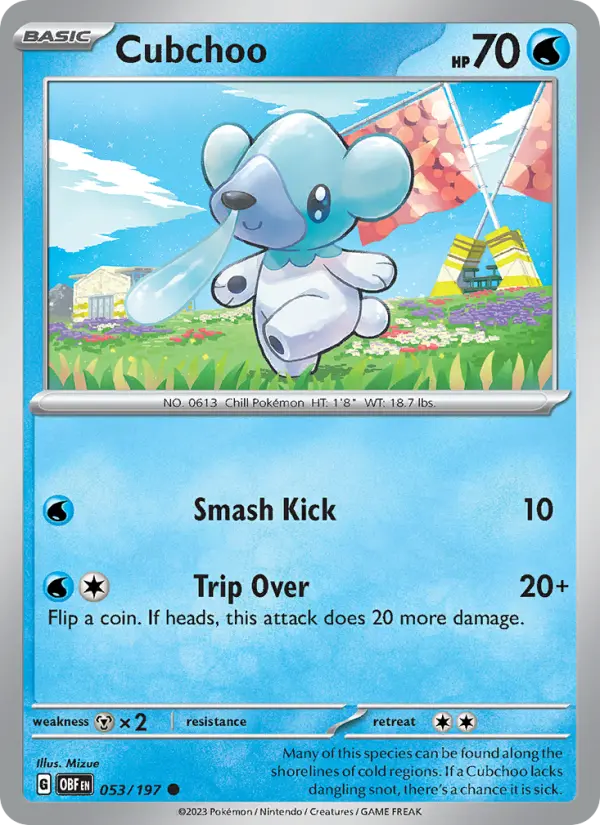Cubchoo Reverse Holo 053/197 Obsidian Flames Pokémon Card
