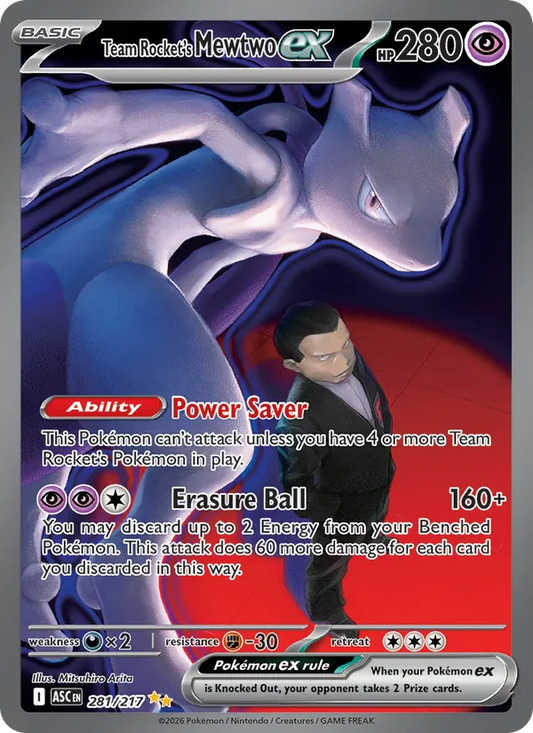 Team Rocket's Mewtwo ex Holo 281/217 Ascended Heroes Pokémon Card