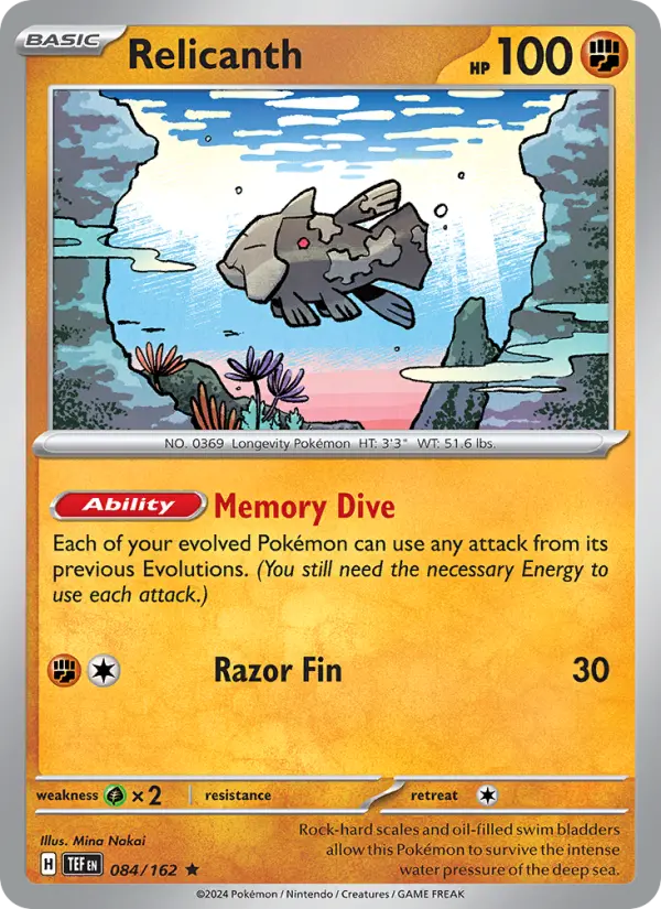 Relicanth Reverse Holo 084/162 Temporal Forces Pokémon Card