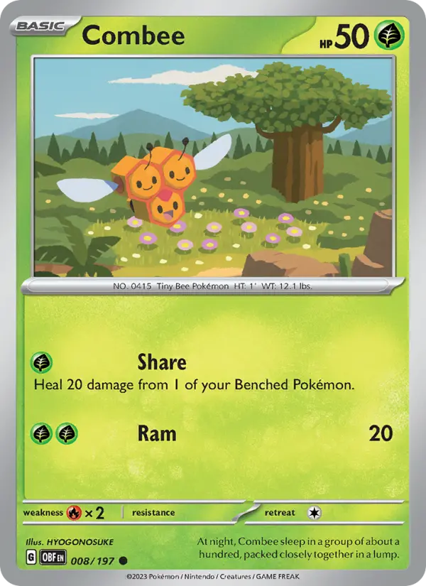 Combee Reverse Holo 008/197 Obsidian Flames Pokémon Card