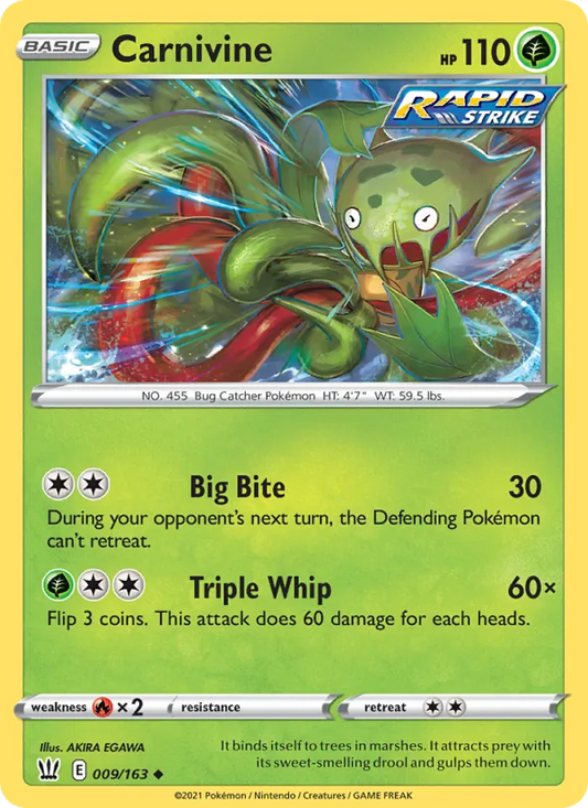 Carnivine Normal 009/163 Battle Styles Pokémon Card