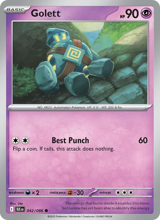 Golett Normal 042/86 Black Bolt Pokémon Card