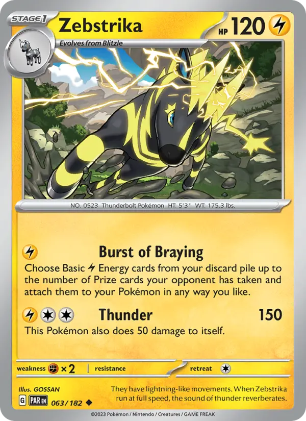 Zebstrika Reverse Holo 063/182 Paradox Rift Pokémon Card