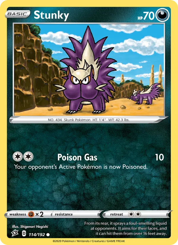 Stunky Reverse Holo 114/192 Rebel Clash Pokémon Card