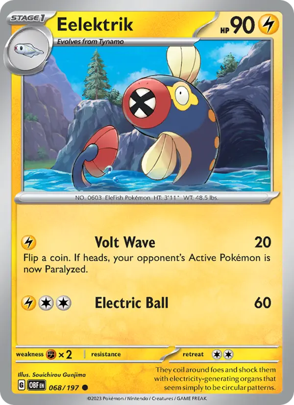 Eelektrik Reverse Holo 068/197 Obsidian Flames Pokémon Card