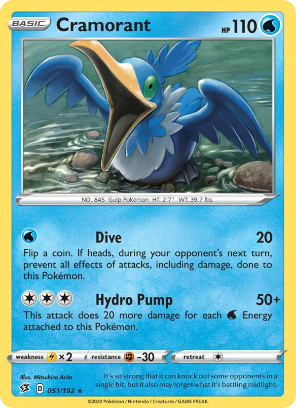 Cramorant Reverse Holo 051/192 Rebel Clash Pokémon Card