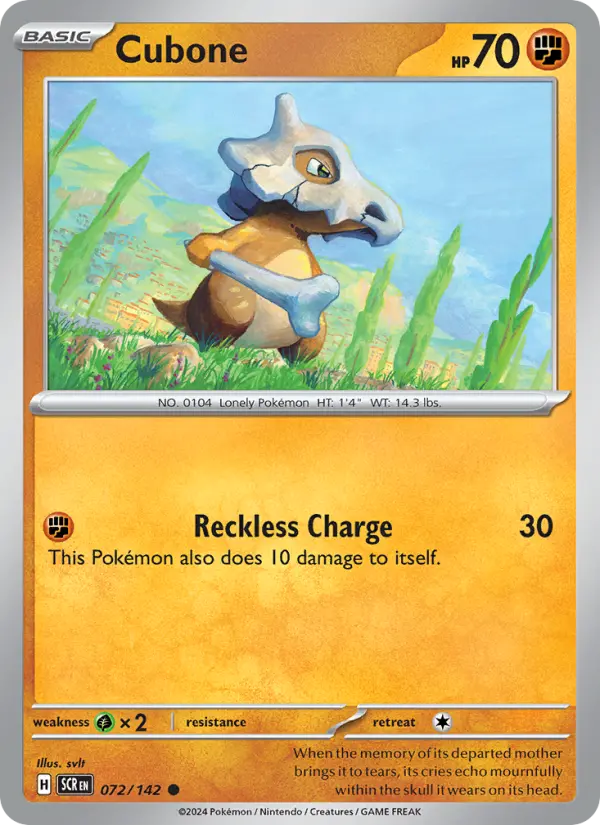 Cubone Reverse Holo 072/142 Stellar Crown Pokémon Card