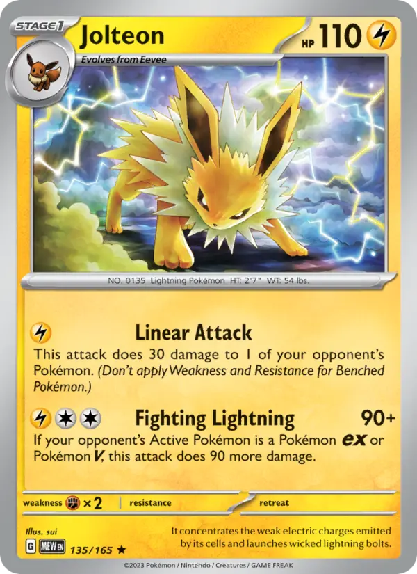 Jolteon Reverse Holo 135/165 151 Pokémon Card