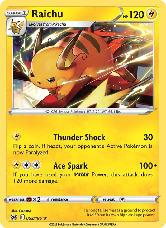 Raichu Normal 053/196 Lost Origin Pokémon Card