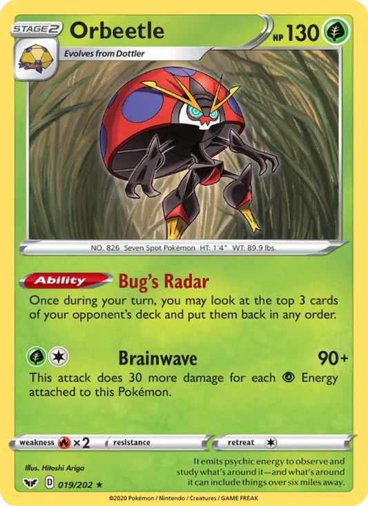 Orbeetle Reverse Holo 019/202 Sword & Shield Pokémon Card