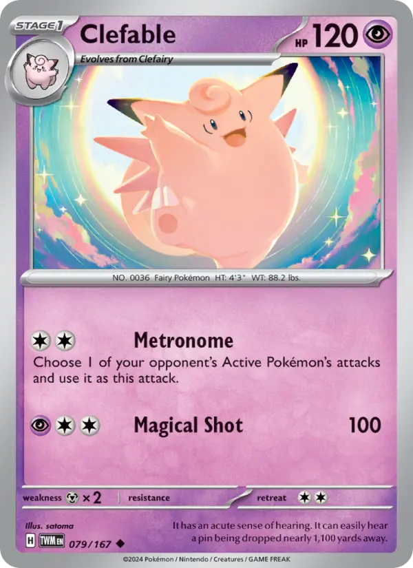 Clefable Reverse Holo 079/167 Twilight Masquerade Pokémon Card