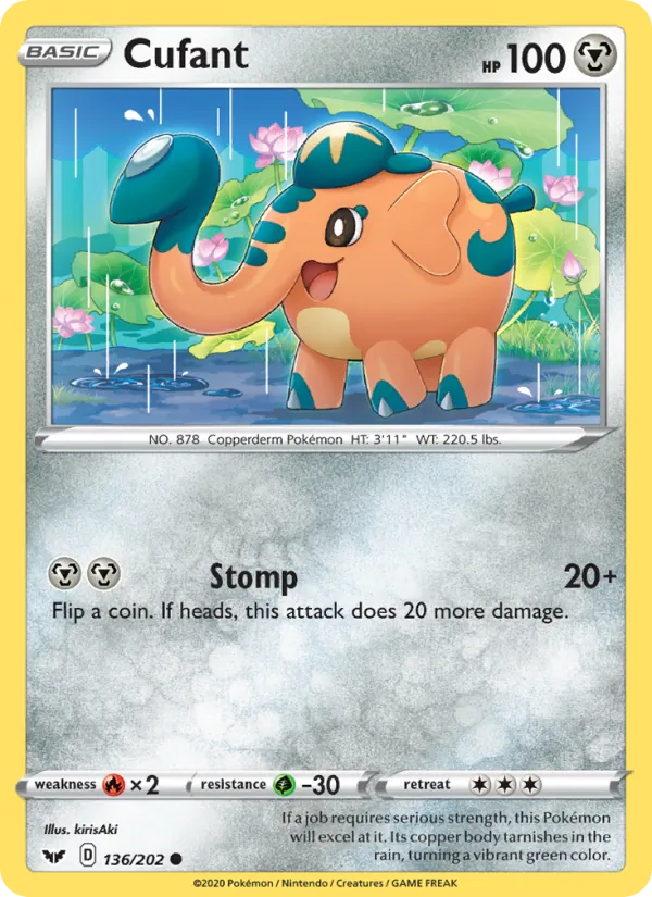 Cufant Reverse Holo 136/202 Sword & Shield Pokémon Card