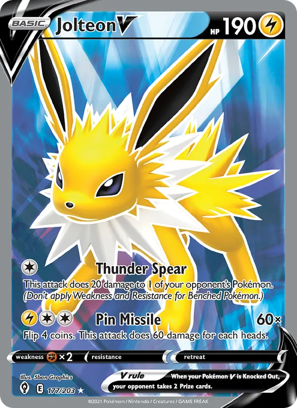 Jolteon V Holo 177/203 Evolving Skies Pokémon Card