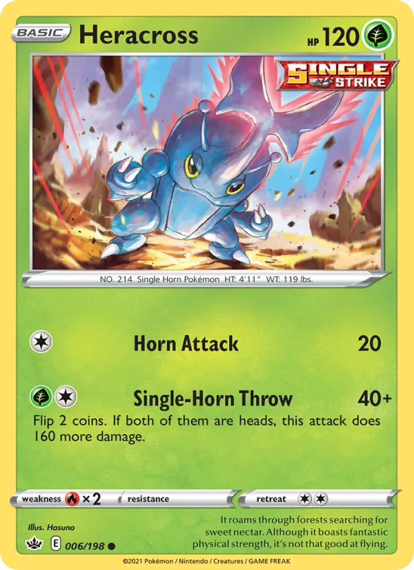 Heracross Reverse Holo 006/198 Chilling Reign Pokémon Card