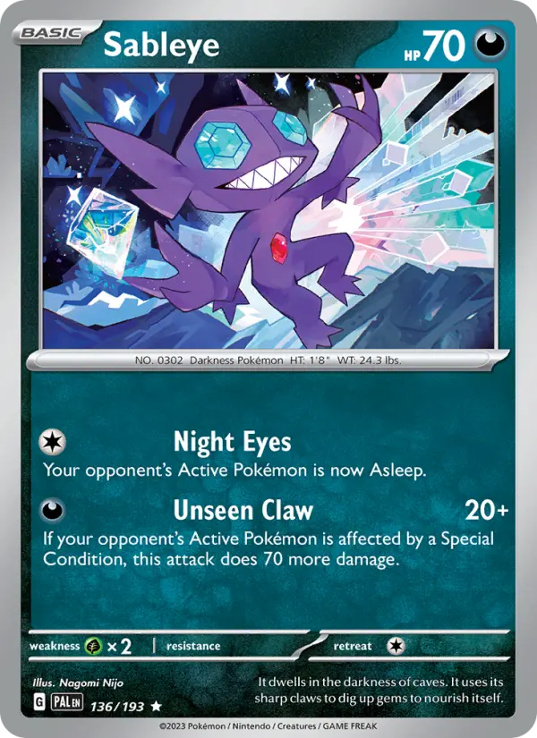 Sableye Holo 136/193 Paldea Evolved Pokémon Card