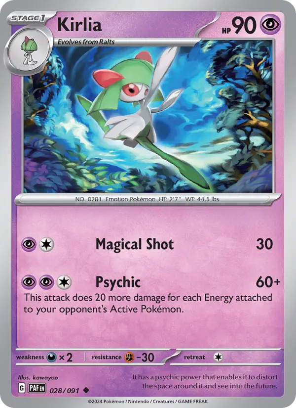 Kirlia Reverse Holo 028/91 Paldean Fates Pokémon Card