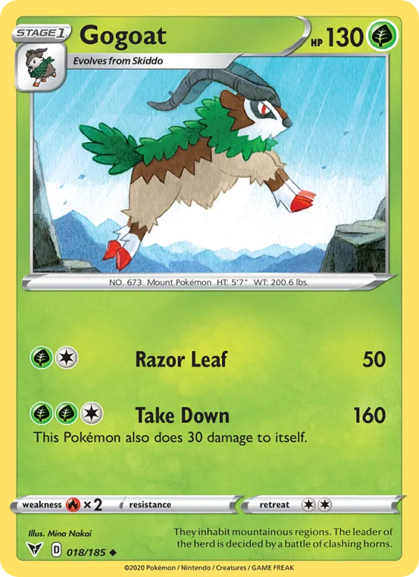 Gogoat Reverse Holo 018/185 Vivid Voltage Pokémon Card