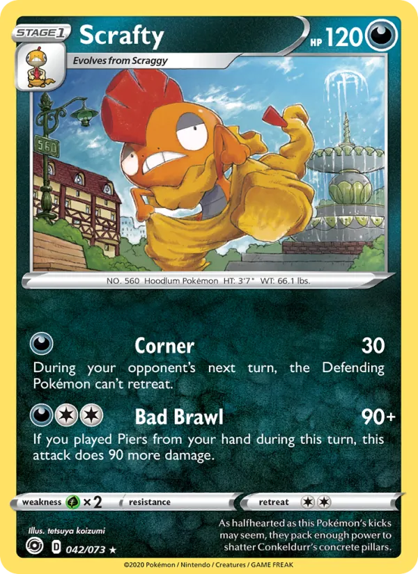 Scrafty Reverse Holo 042/73 Champion's Path Pokémon Card