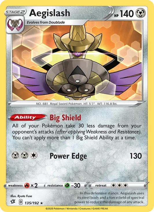 Aegislash Reverse Holo 135/192 Rebel Clash Pokémon Card