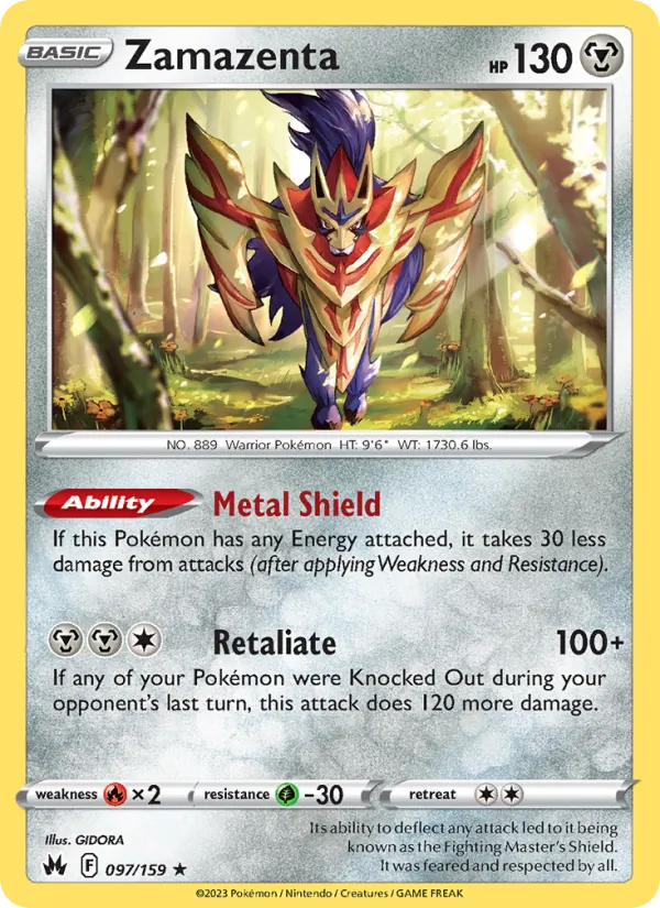 Zamazenta Reverse Holo 097/159 Crown Zenith Pokémon Card