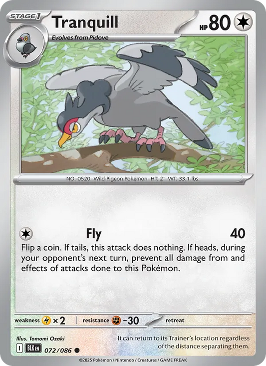 Tranquill Normal 072/86 Black Bolt Pokémon Card